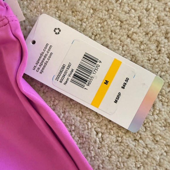 NWT Speedo Women Neon Violet Smocked High Rise Swim Board Shorts Medium Purple - Picture 3 of 5